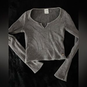 “Pink” waffle knit grey long sleeve